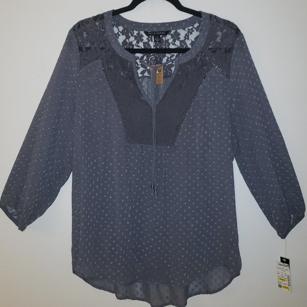 (NWT) Zac & Rachel Slate Gray Sheer Blouse.  Size L.